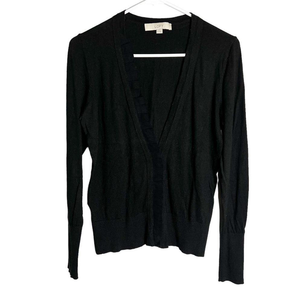 Ann Taylor Loft - Black Ruffled Ribbon Collar Cardigan- Sz. M